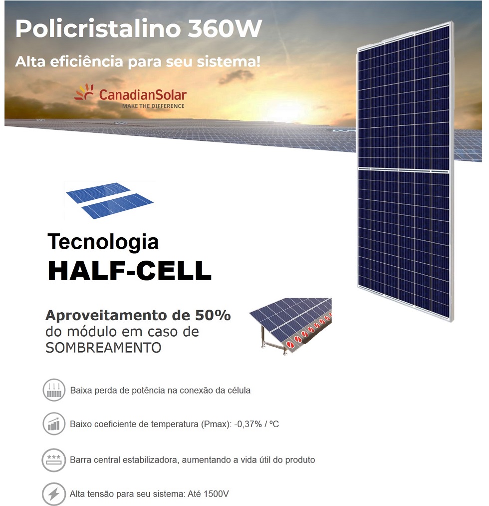 Painel Solar 360W Canadian Solar - CS3U-360P